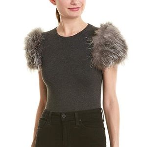 Alice & Olivia Ciara Cropped Sweater w Fur Sleeves